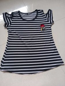 Striped Tee with Floral Patch