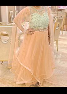 Elegant Peach Ethnic crop top and skirt