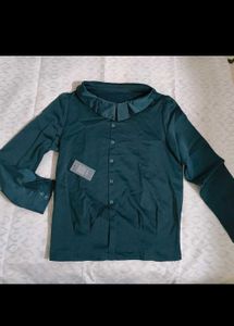 Elegant Dark Green Collared Blouse