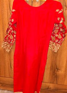 Vibrant Red Embroidered Kurta