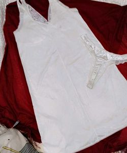 Vintage Satin Slip &amp; Thong Set