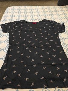 Dark Grey Bird Print T-Shirt