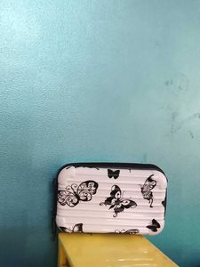 White Butterfly Print Clutch Bag