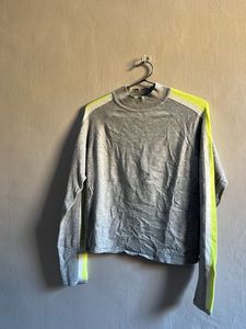 Stylish Grey Knit Sweater with Neon Stripe