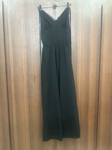 Chic Black Lace Trim Halter Jumpsuit