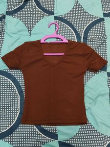Brown V-Neck T-Shirt crop top