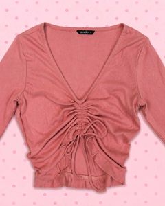 Cute Pink Ruched Drawstring Top