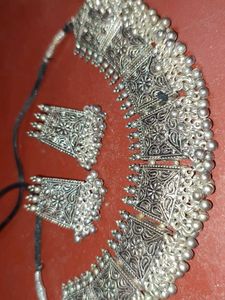 Oxidized Silver Choker Necklace Set