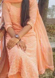 Elegant Chikankari orange Kurta Set with p