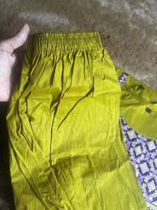 Mustard &amp; Purple Ajrakh - 3 piece Kurta Set