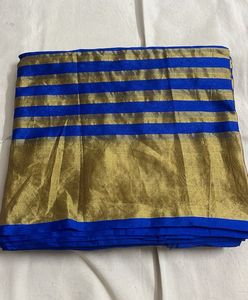 Royal Blue Saree with Gold Stripes