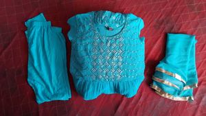 Beautiful Teal Kurta Set with Dupatta for girls
