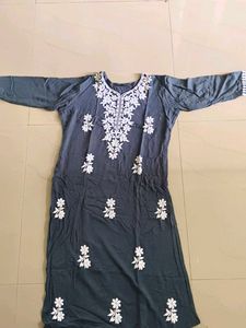 Grey Kurta with White Embroidery