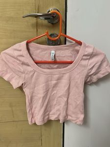 Pink Ribbed Cropped Top