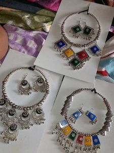 Bohemian Oxidized Silver Necklace &amp; Earring Sets