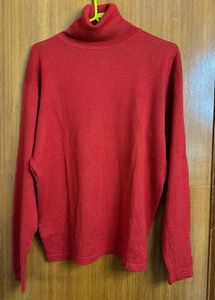 Red Turtleneck Knit Sweater