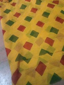 Vibrant Yellow Saree with Geometric Print
