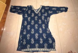 Navy Blue Paisley Print Kurta