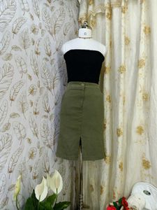 Olive Green Corduroy Midi Skirt