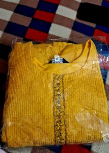 Yellow Embroidered Kurti