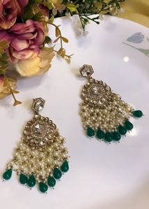 Elegant Pearl & Emerald Dangle Earrings