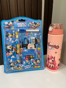 Mickey Stationery set & Unicorn Bottle Combo