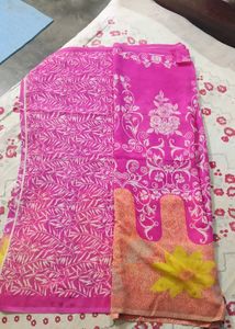 Pink &amp; Yellow Floral Chiffon Saree