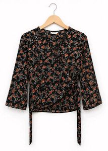 Chic Floral Print Wrap Blouse