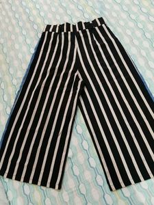 Striped Wide-Leg Cropped Pants