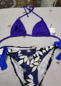 Stylish Blue Floral Bikini Set