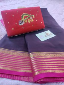 Premium crepe silk saree with tanjore clutch