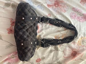 Quilted Denim Shoulder Bag with Chain Strap