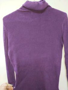 Purple Ribbed Turtleneck Sweater