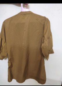 Brown Puff Sleeve Collared Top