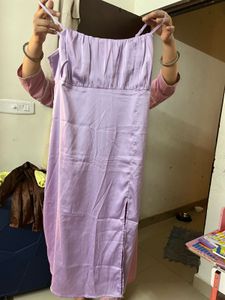 Lavender Ruched Midi Dress with Slit