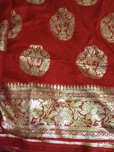 Red Saree With green Brand New Blouse