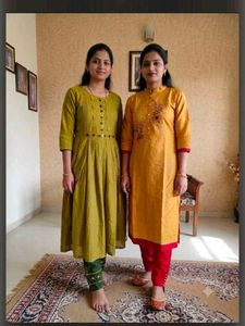 yellow & mustered both kurta set