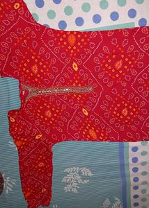 Red Bandhani Print Kurta Set with Dupatta