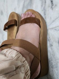 Brown Elastic Strap Sandals