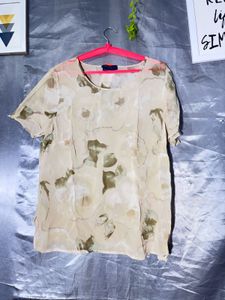 Cream Floral Print Casual Top