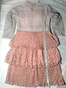 Girls Pink Floral Tiered Dress with Embroidered La