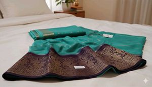 beautiful Teal &amp; purple with Gold zari Saree