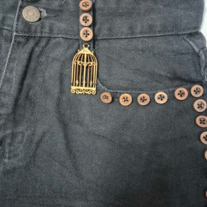 Black Denim Shorts with Bird Cage Charm