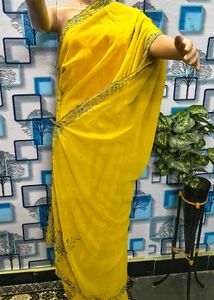 Bakrid offer Saree Elegant Yellow Embellished