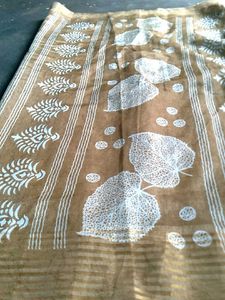 Khaki Batik Print Saree