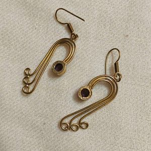 Amythest Gold Tone Dangle Earrings