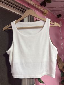 White Ribbed Crop Tank Top