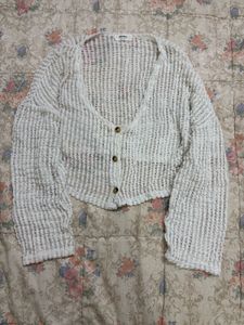White Crochet Knit Cardigan