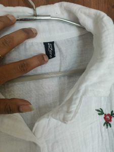 women Floral Embroidered White Shirt