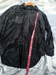 Velvet Striped Button-Up Shirt